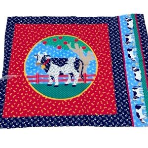 Vintage cow farm print pillow fabric